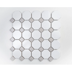 WHITE & GREY OCTAGON 12x12 MATTE PORCELAIN MOSAIC - porcelain tile